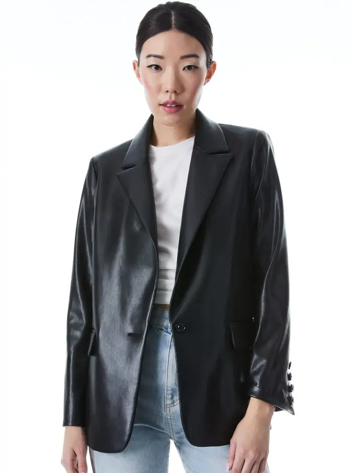 DENNY VEGAN LEATHER NOTCH COLLAR BLAZER